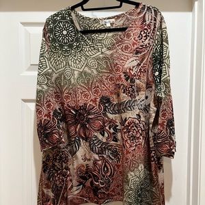 Soleillee Embellished Tunic Paisley Boho 3/4 Sleeve Size 2X